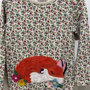 Boden Kids Long Sleeve Top with Fox and Floral Design